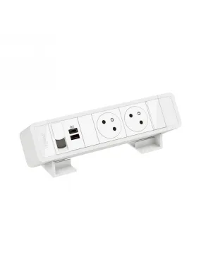 Bloc Bureau 2x2P+T F/B USB A+C 15W 1 RJ45 CAT6 FTP à raccorder Blanc LEGRAND 655123WH
