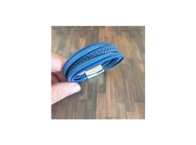 Bracelet homme 5 lanières cuir bleu