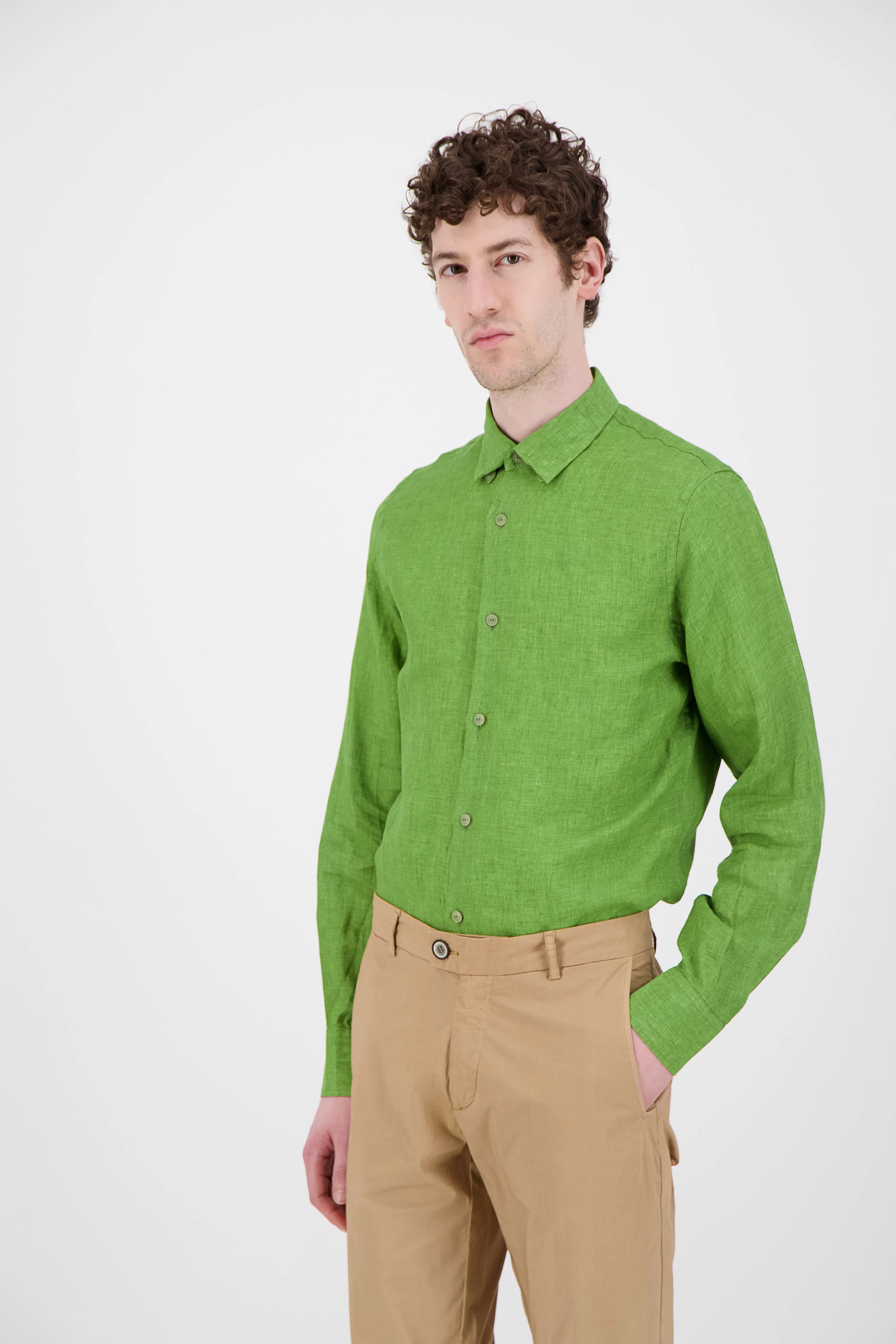 Chemise lin vert chiné