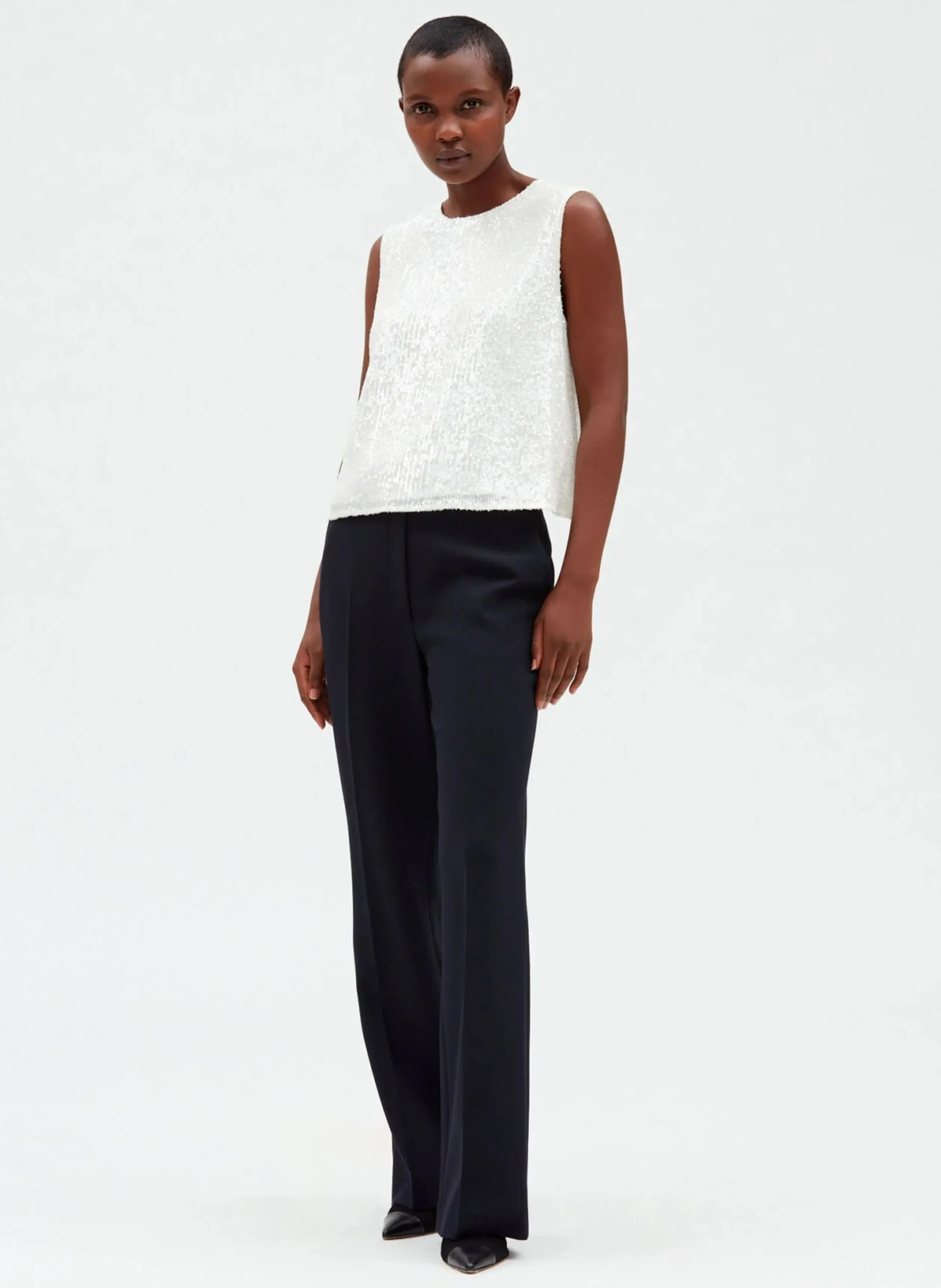 CLAUDIE PIERLOT  Top col rond brodé à sequins - Blanc