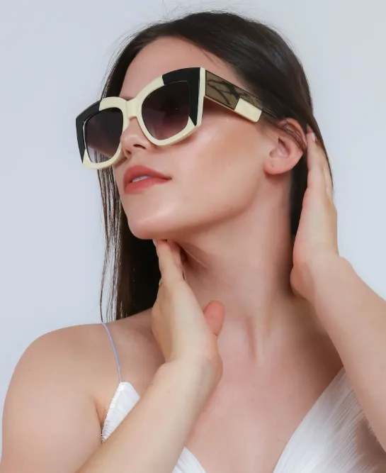 Lunettes de soleil combinées bicolores, ART2175, noir et blanc