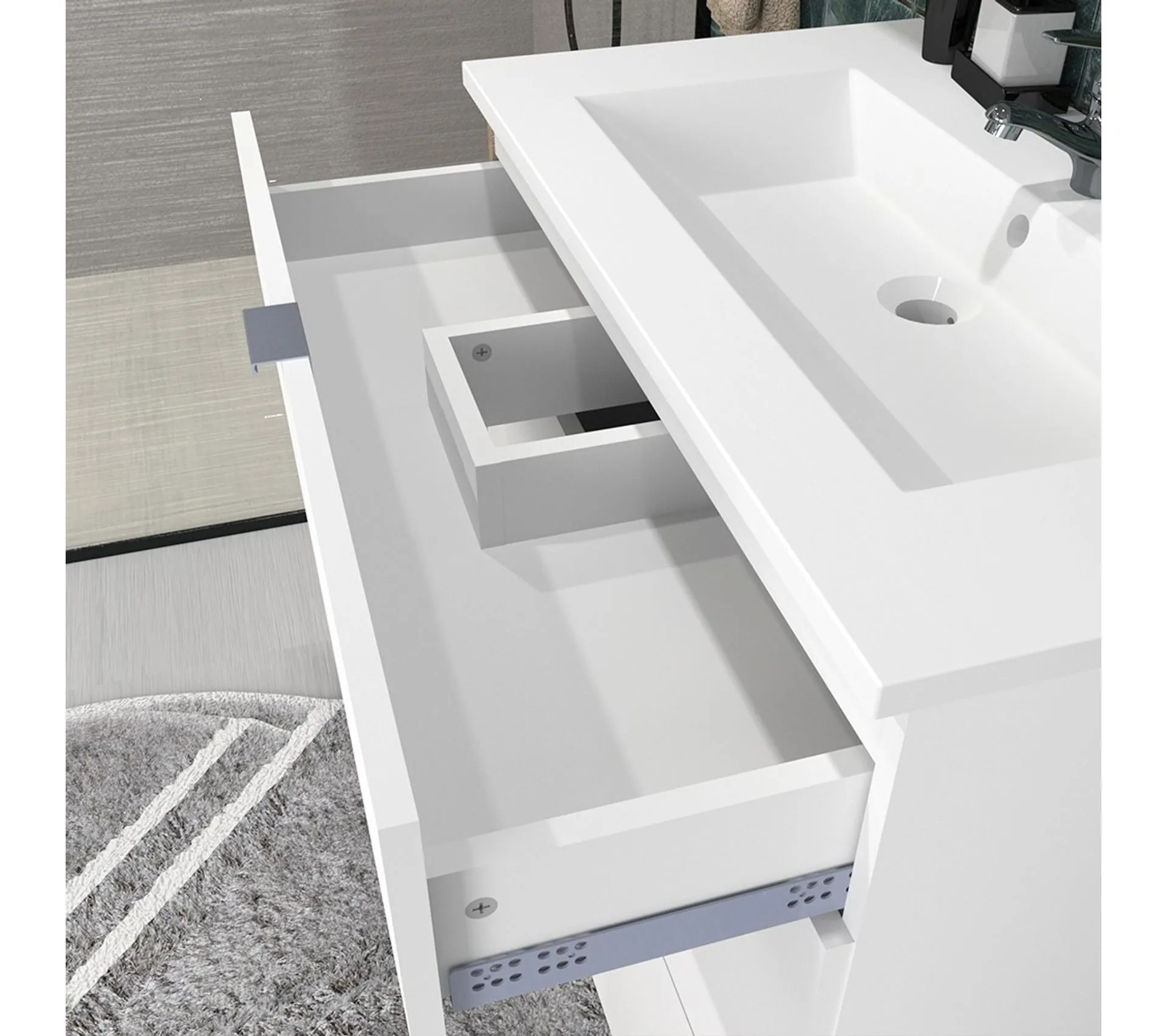Meuble Sous-vasque 3 Tiroirs Marbella 60 Cm + Vasque + Miroir / Blanc