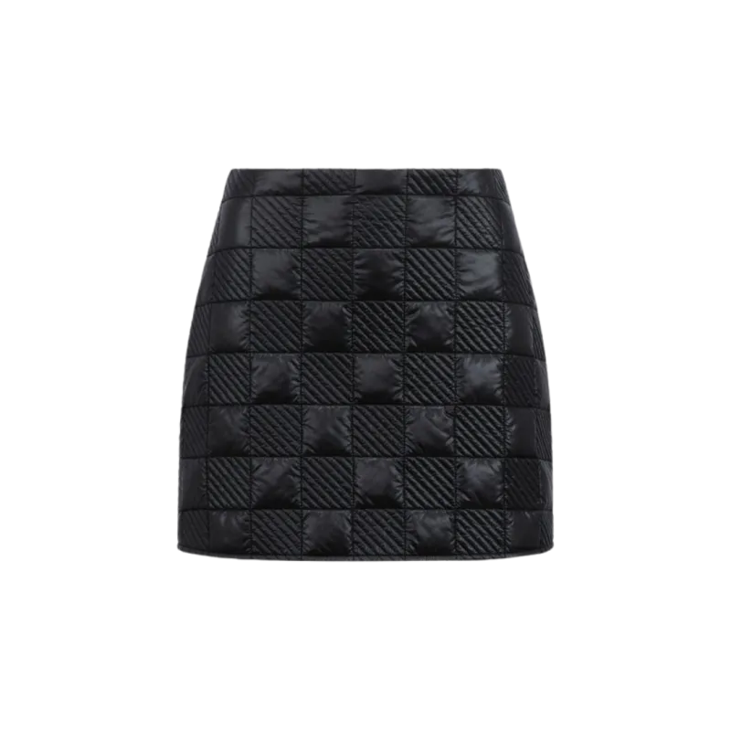 Mini jupe nylon noir motif damier matelassé