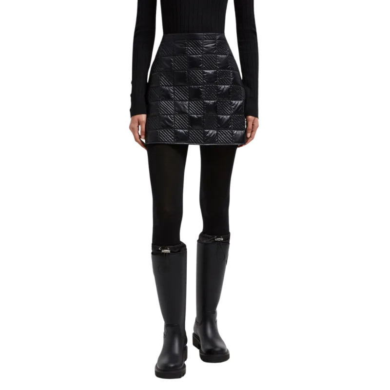 Mini jupe nylon noir motif damier matelassé