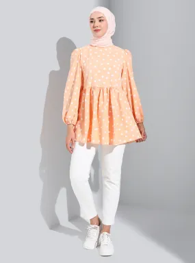 Orange - Polka Dot - Crew neck - Tunic