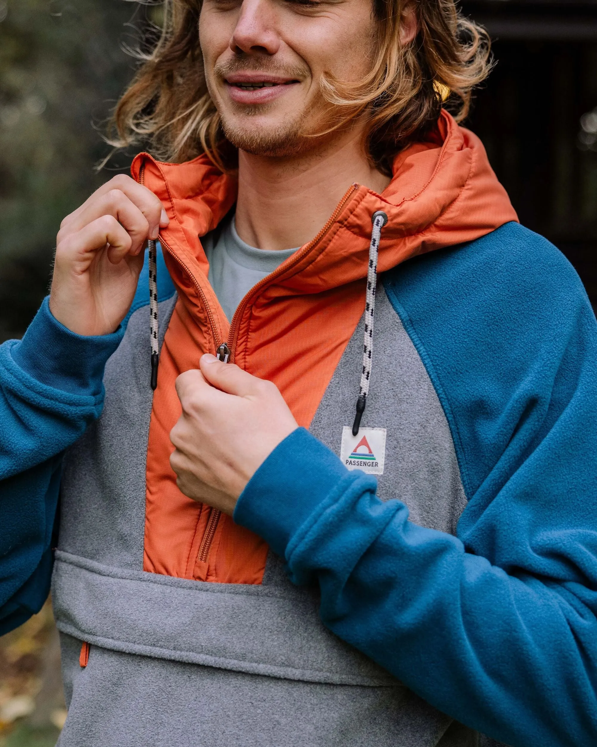 Polaire à Capuche et Demi-Zip Woodland - Gris Chiné / Bleu Tidal