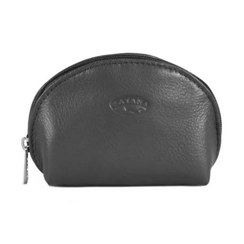 Porte-monnaie en cuir demi-lune KATANA noir | Planetebag.com