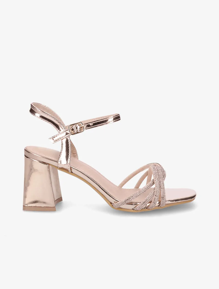 Sandales vernies à brides ornées de strass - Rose gold