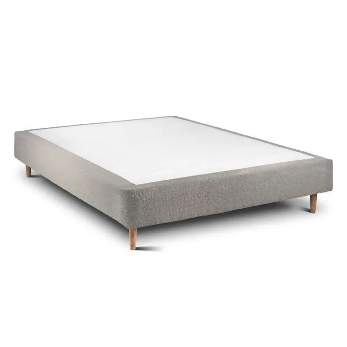 Sommier Tapissier Bouclette Gris - Sommeil de plomb - 140x200 - Pieds bois cones 15 cm - Multi 12 lattes