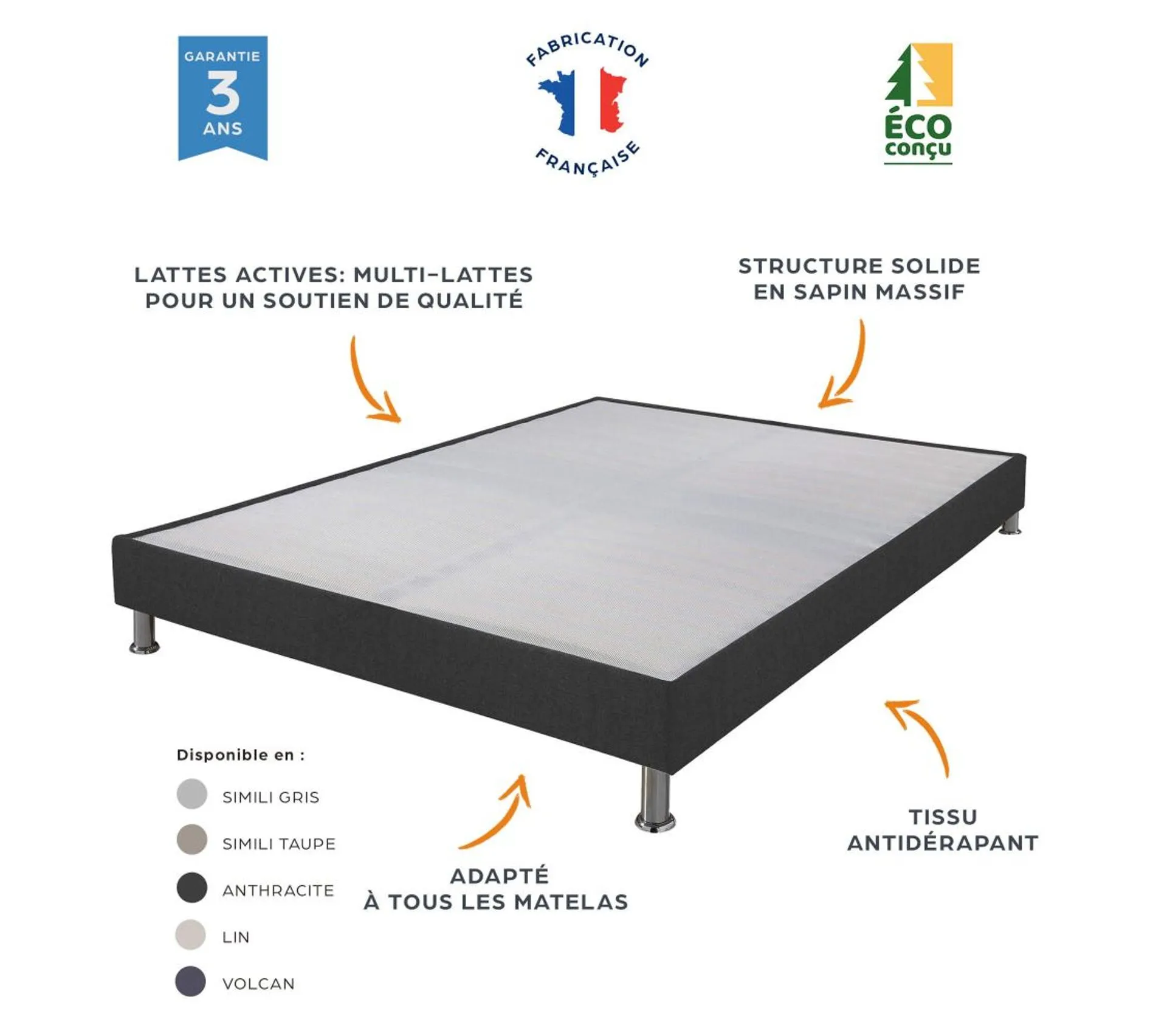 Sommier Tapissier Omega Volcan 80x190 Lattes Bois - H.15 Cm - Made In France