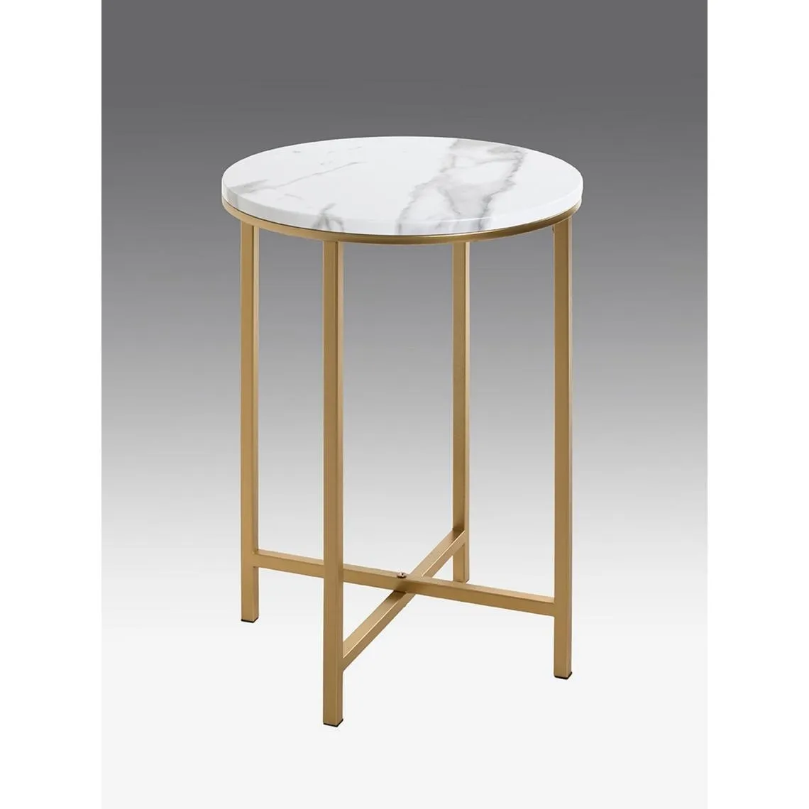 Table d'appoint en métal doré avec plateau décor marbre | 3 Suisses