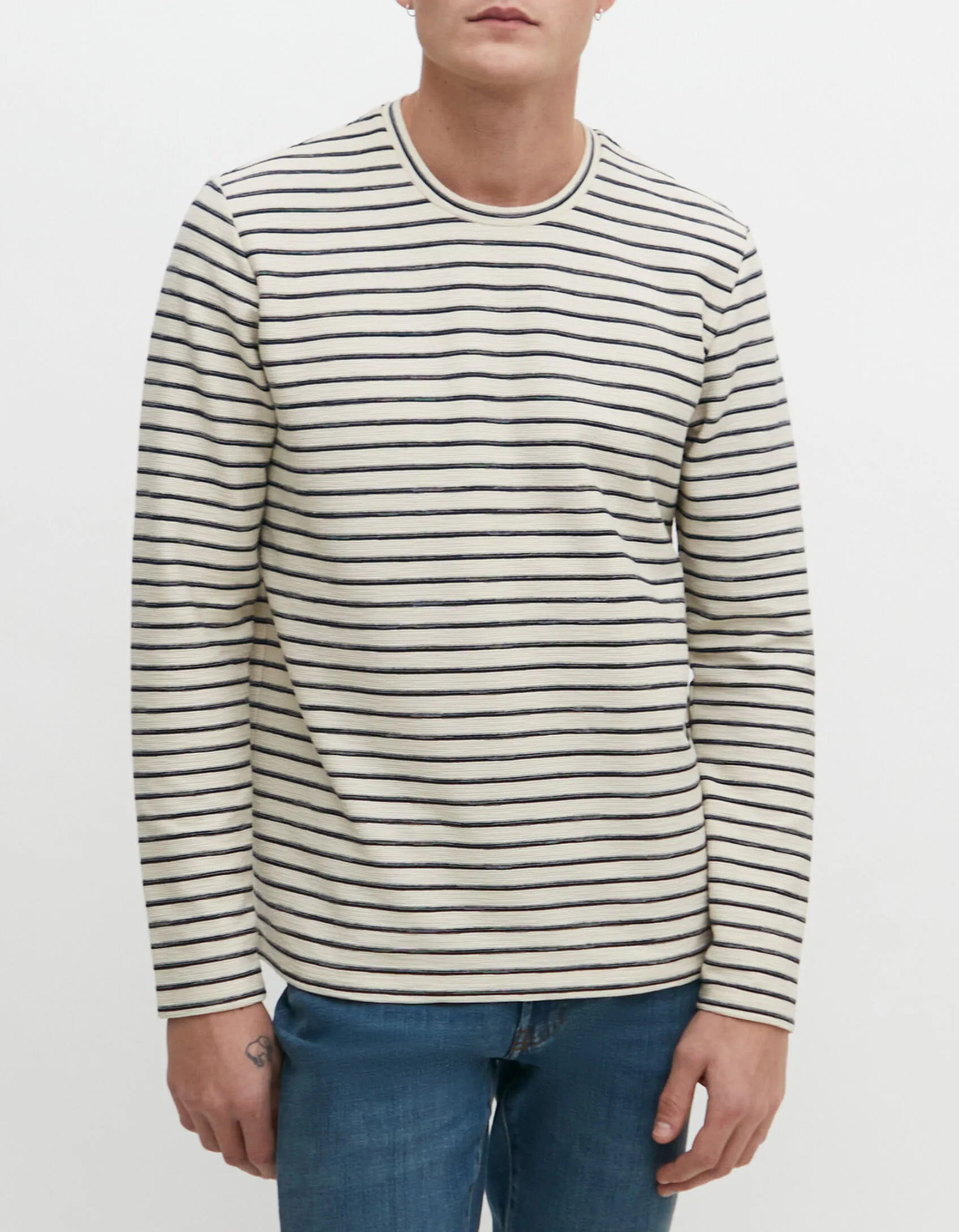 Tee-shirt marinière craie à rayures marine Homme