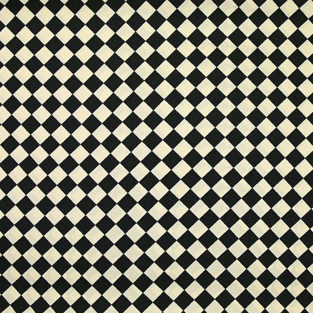 Twill satin polyester damier noir et écru