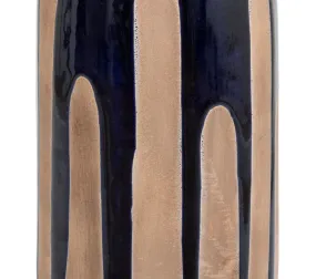 Vase En Céramqiue Bleu Foncé Et Beige Design Moderne H 40 Cm